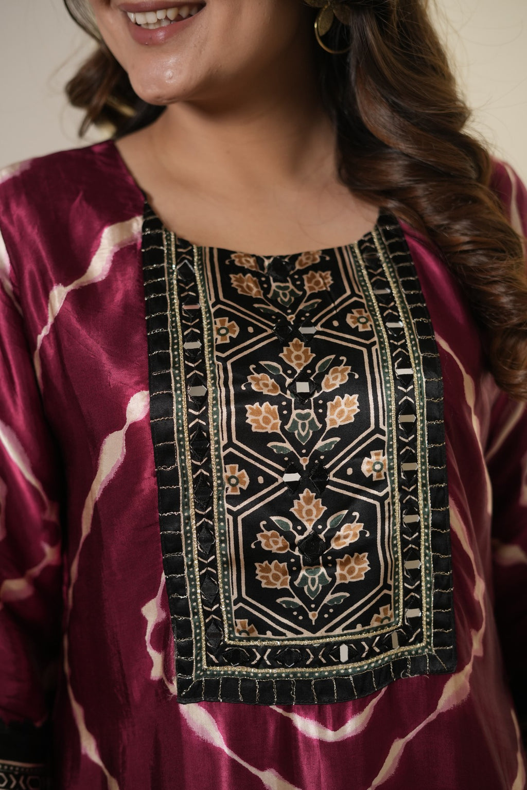 Wine Printed Ethnic Kurta Set
