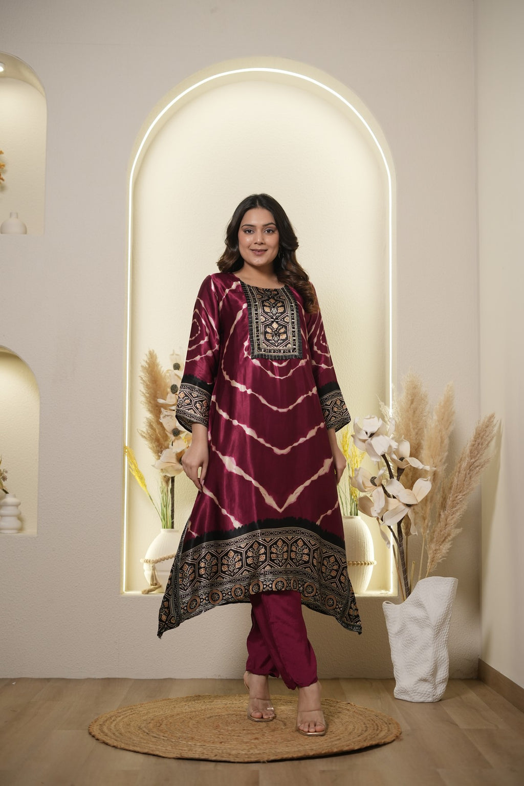 Wine Printed Ethnic Kurta Set