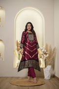Wine Printed Ethnic Kurta Set
