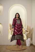 Wine Printed Ethnic Kurta Set