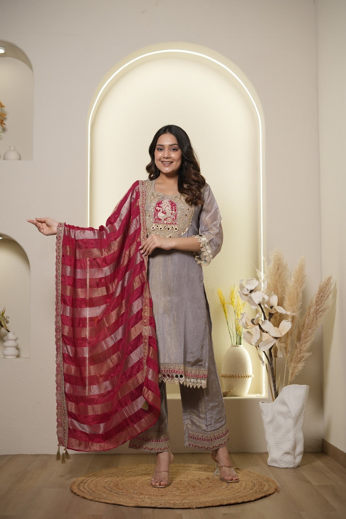 Regal grey embroidered suit