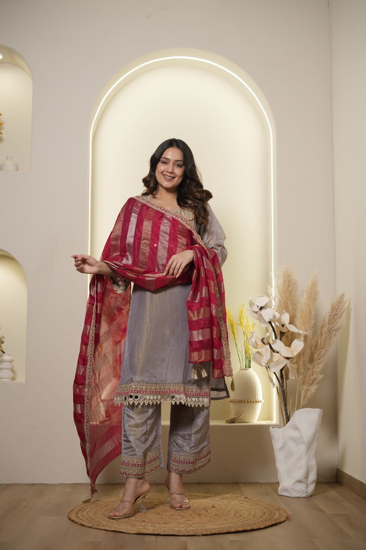Regal grey embroidered suit