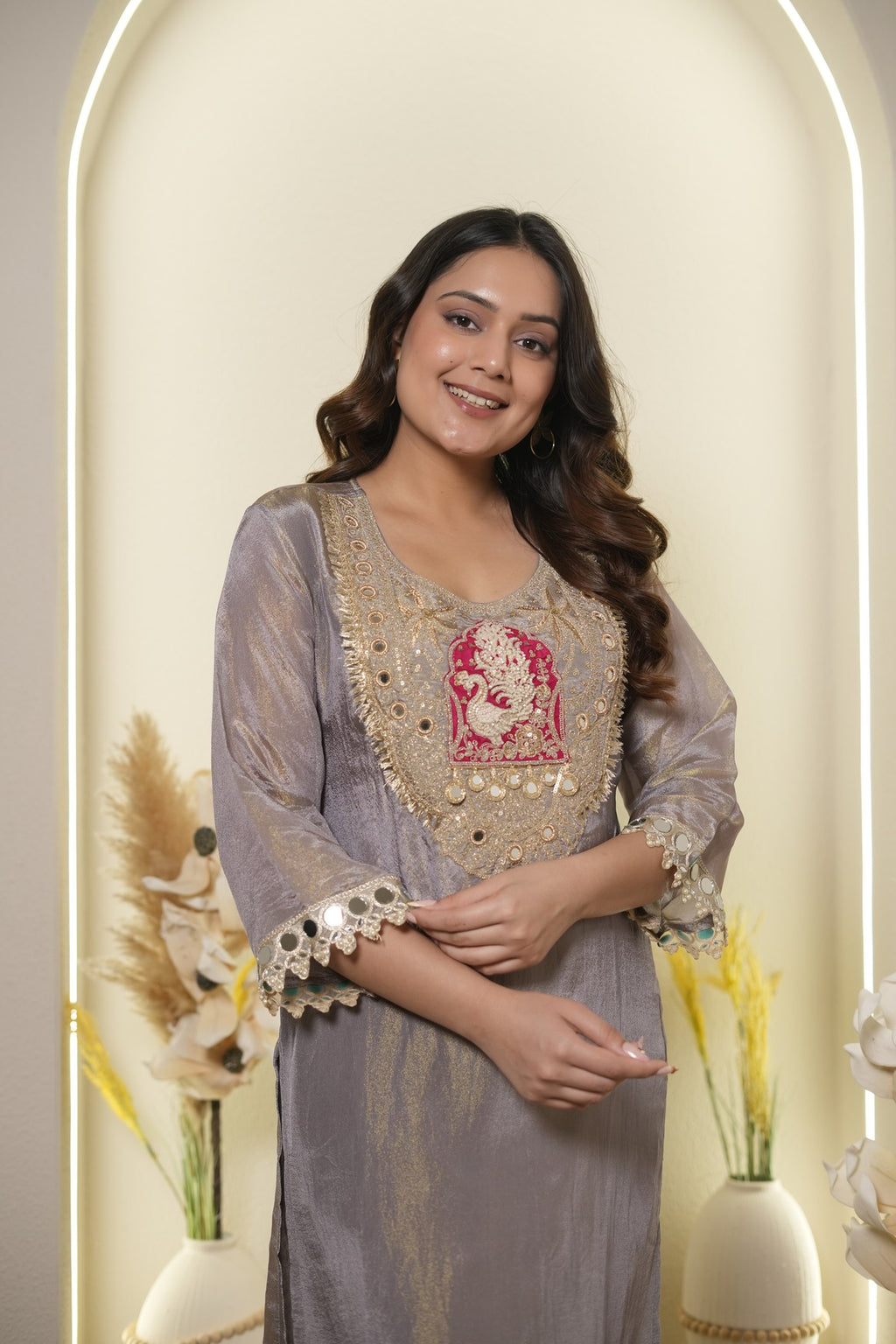Regal grey embroidered suit