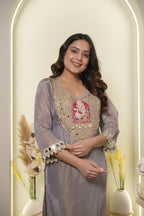 Regal grey embroidered suit