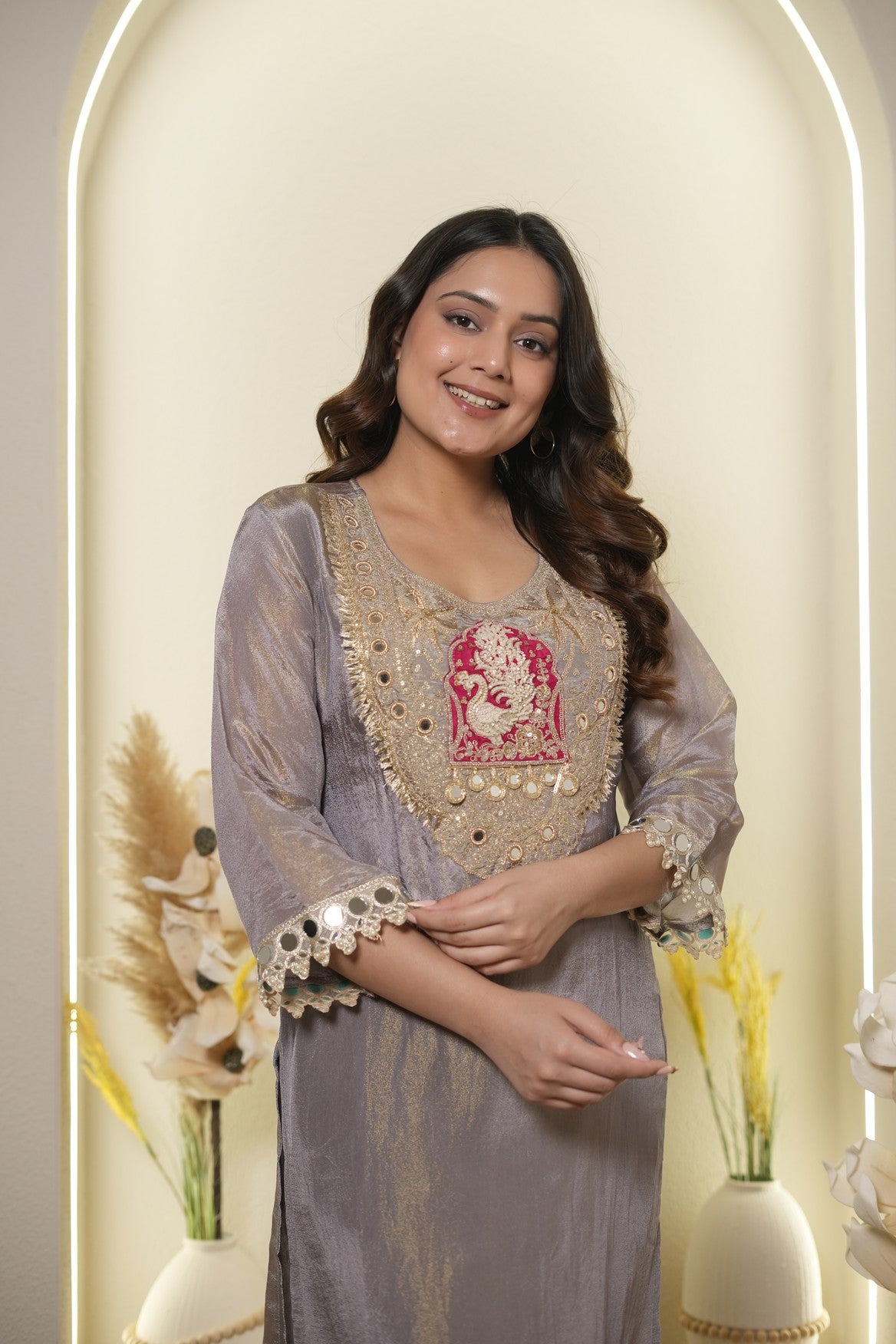 Regal grey embroidered suit