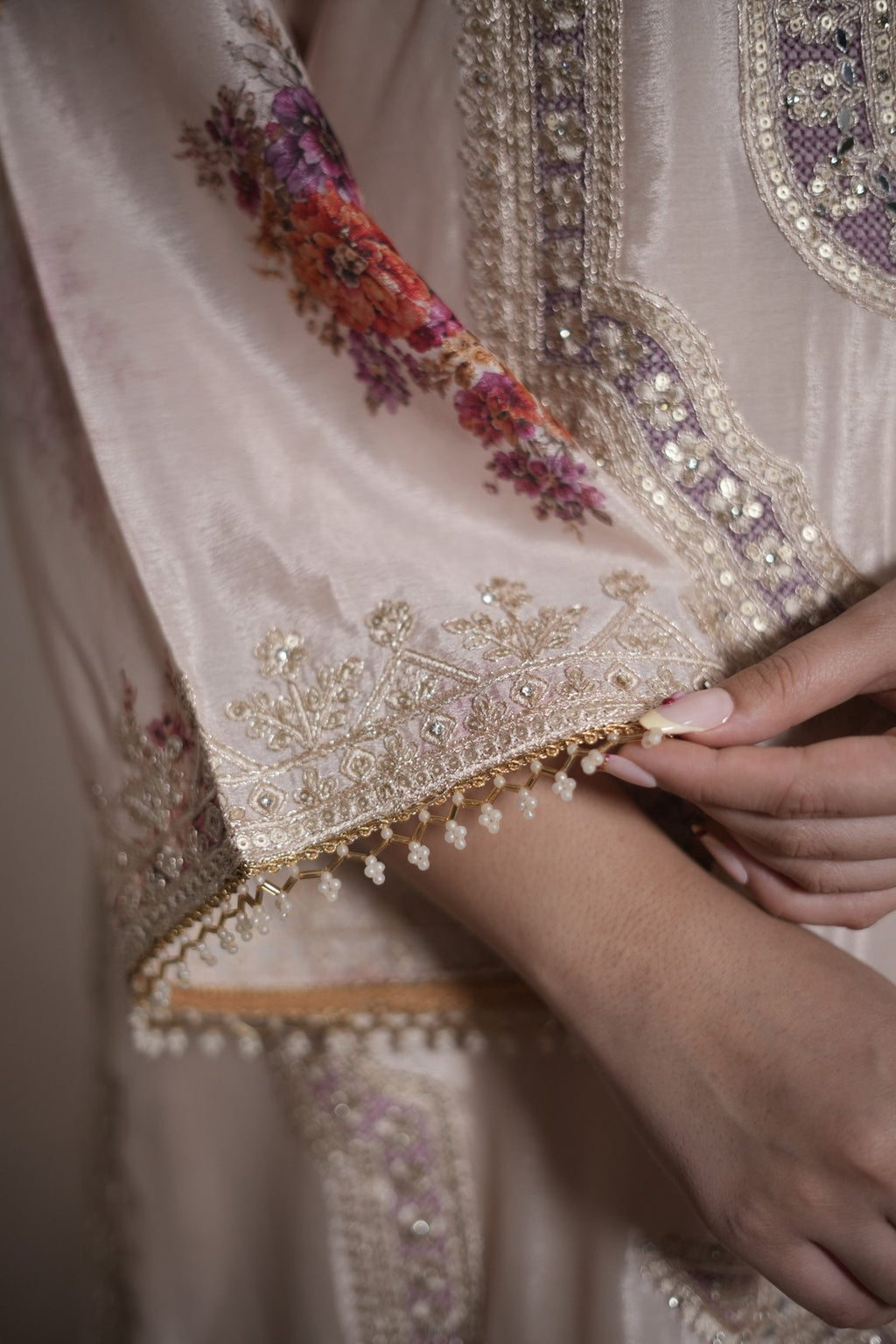Blush Floral Embroidered Sharara Set