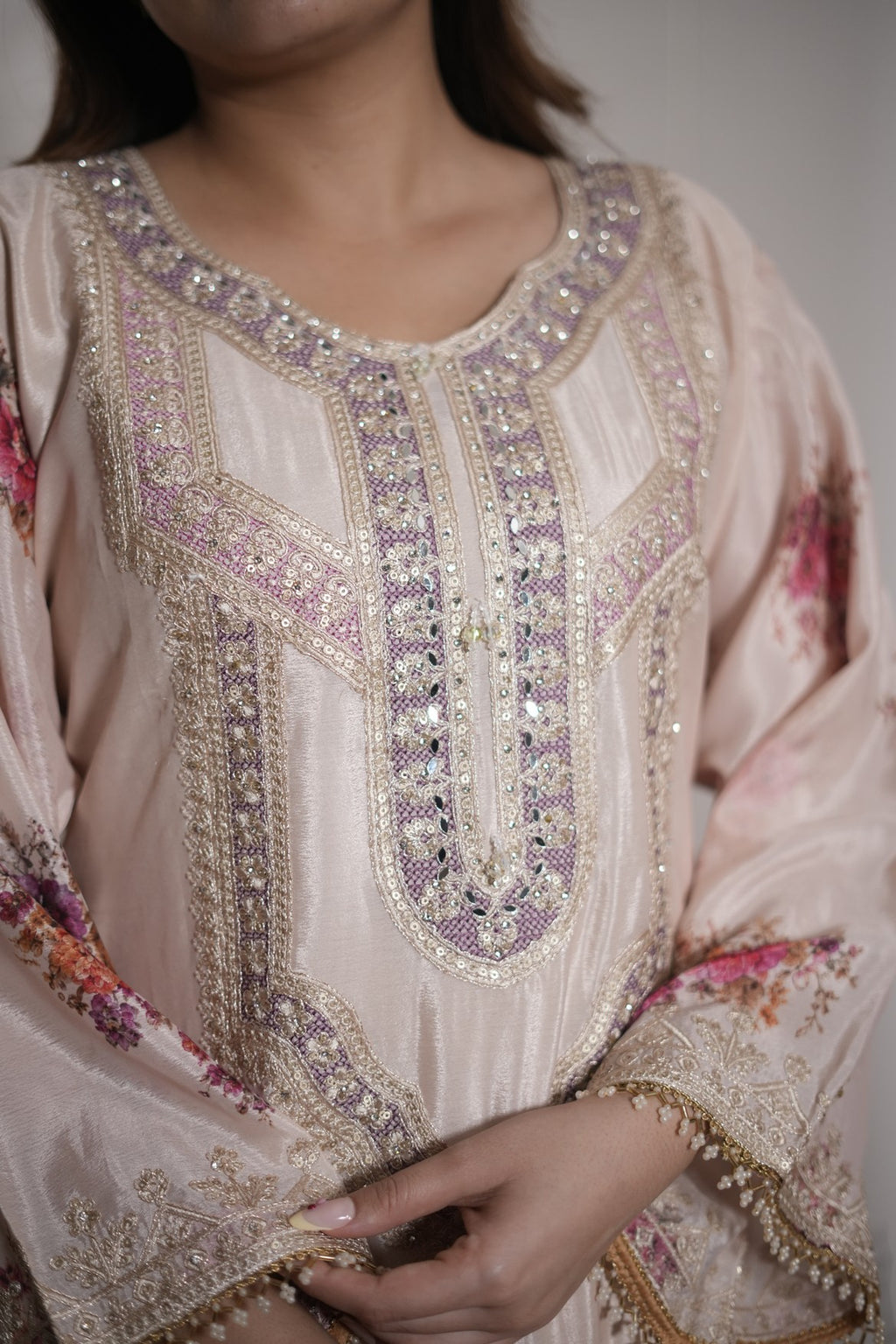 Blush Floral Embroidered Sharara Set