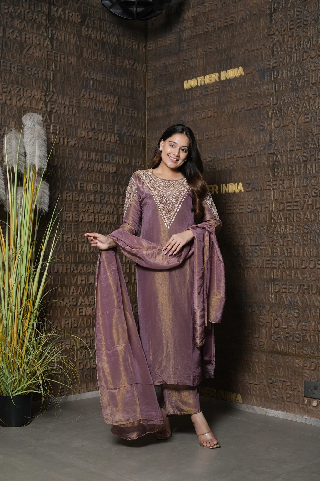 Antique Gold Embroidered Kurta Set