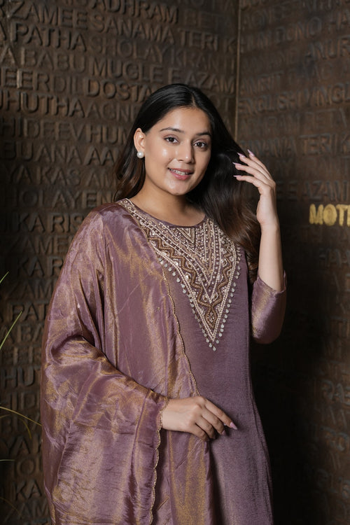 Antique Gold Embroidered Kurta Set