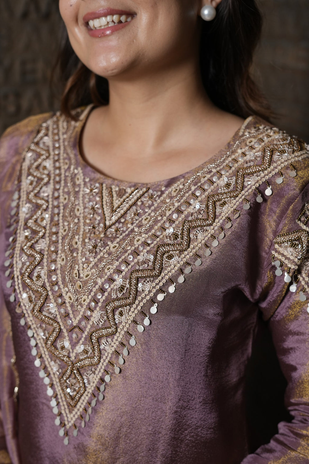 Antique Gold Embroidered Kurta Set