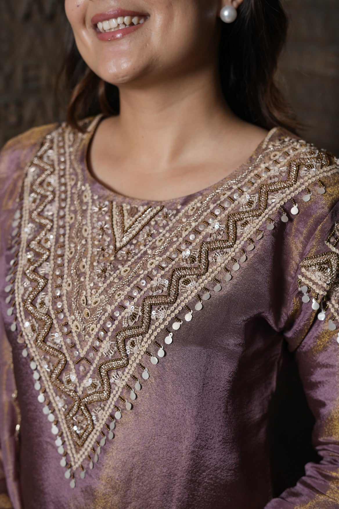 Antique Gold Embroidered Kurta Set
