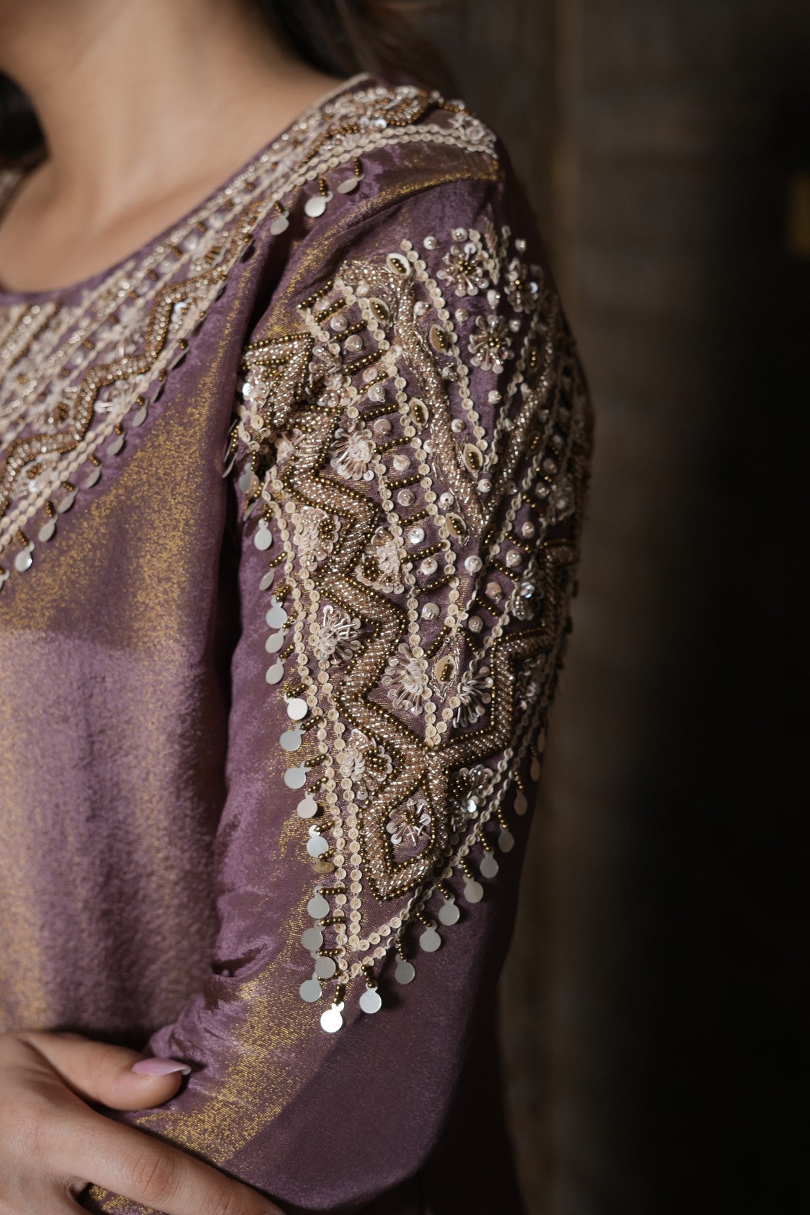 Antique Gold Embroidered Kurta Set