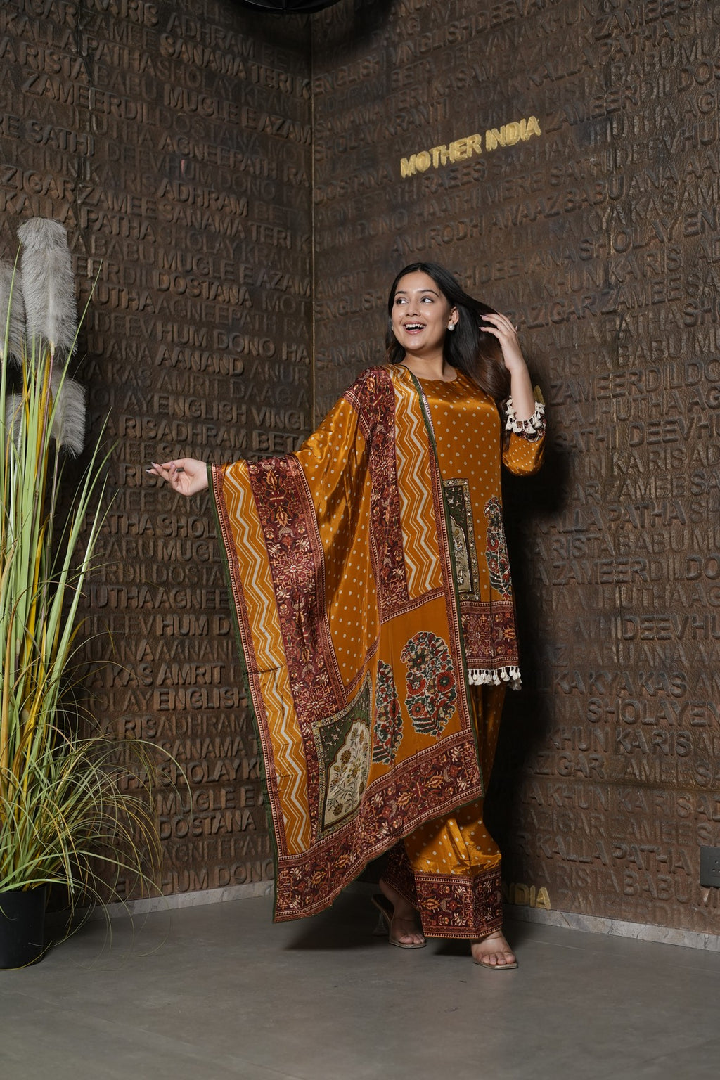 Mustard Sunehri Printed Kurta Set