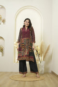 Maroon Patchwork Printed Kurta Pant Set