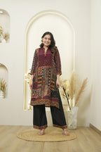 Maroon Patchwork Printed Kurta Pant Set