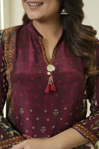 Maroon Patchwork Printed Kurta Pant Set