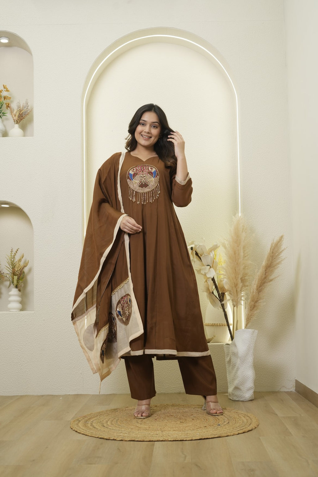 Heritage Motif Brown Kurta Pant Ensemble