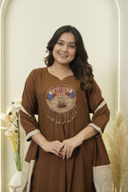 Heritage Motif Brown Kurta Pant Ensemble