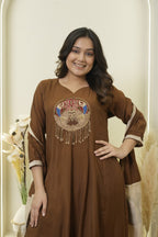 Heritage Motif Brown Kurta Pant Ensemble
