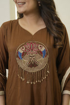 Heritage Motif Brown Kurta Pant Ensemble