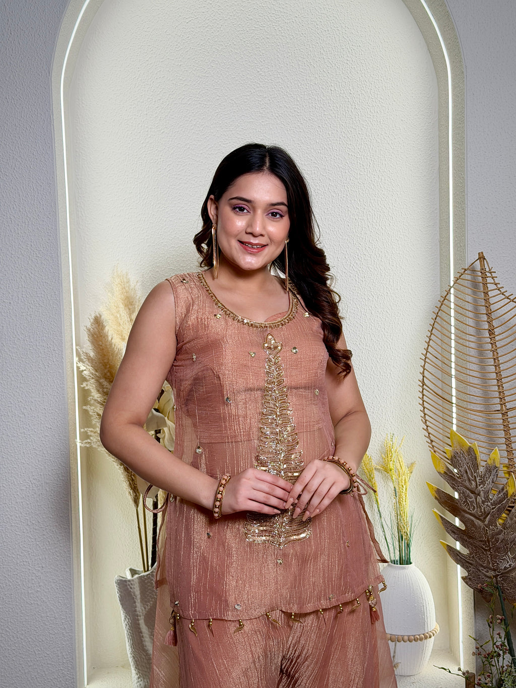 Dusty Rose Pink Sheer Tissue Sharara Set