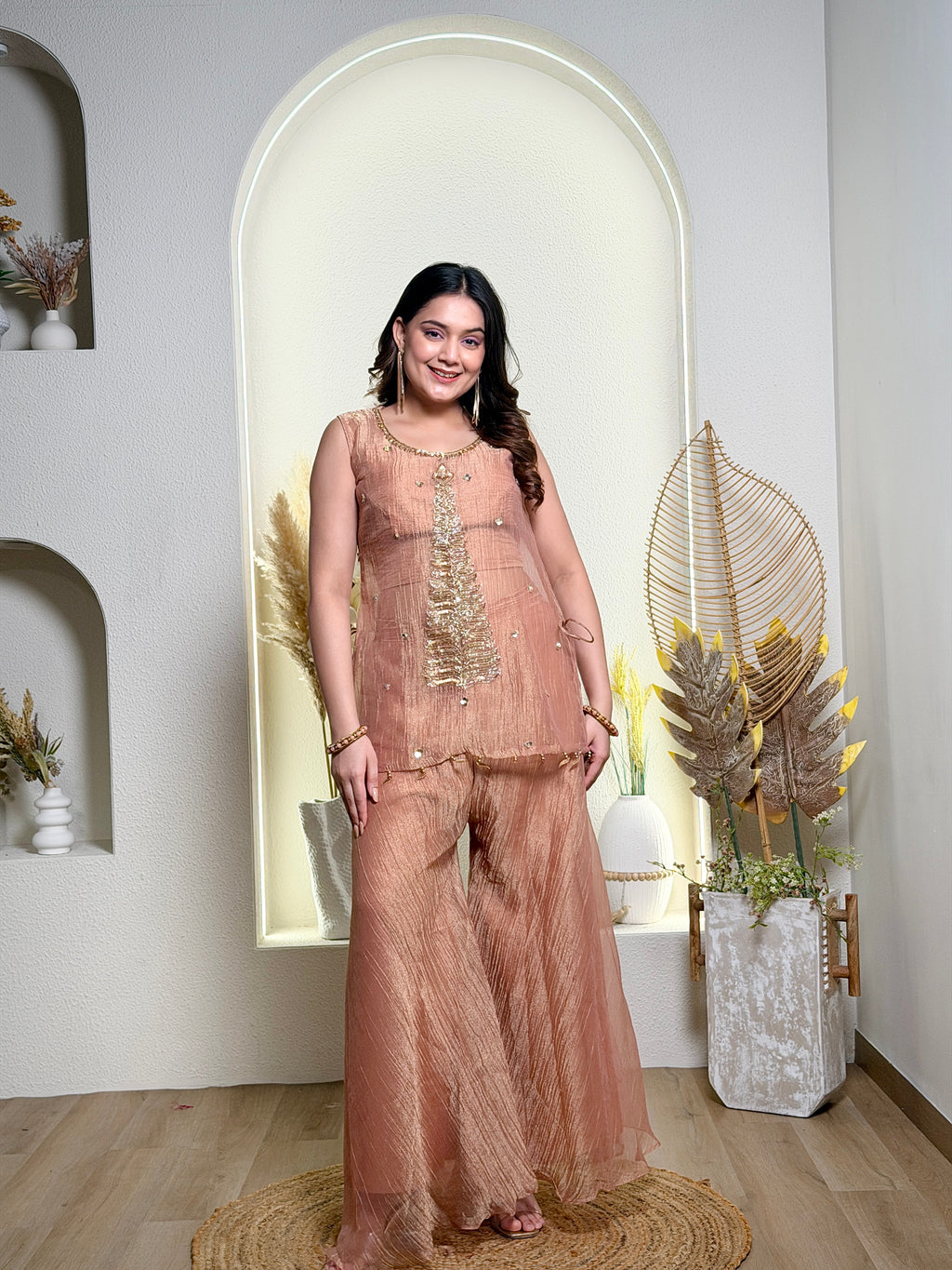 Dusty Rose Pink Sheer Tissue Sharara Set