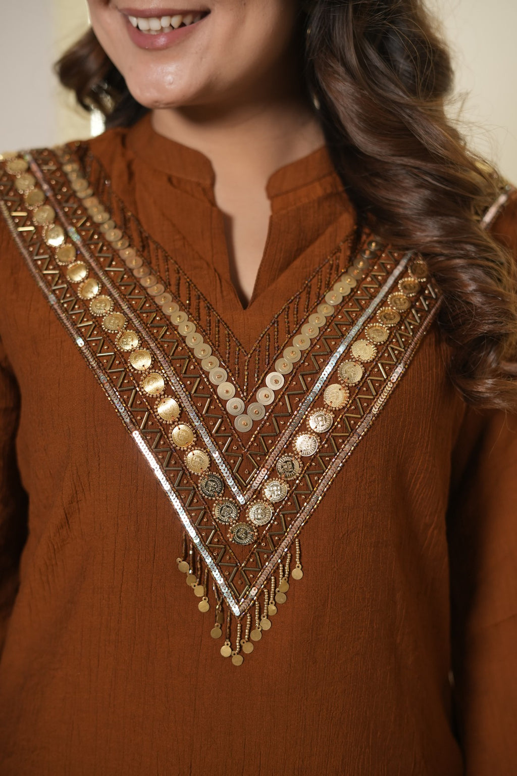 Rust Brown Embroidered Co-Ord Set