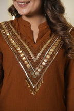 Rust Brown Embroidered Co-Ord Set