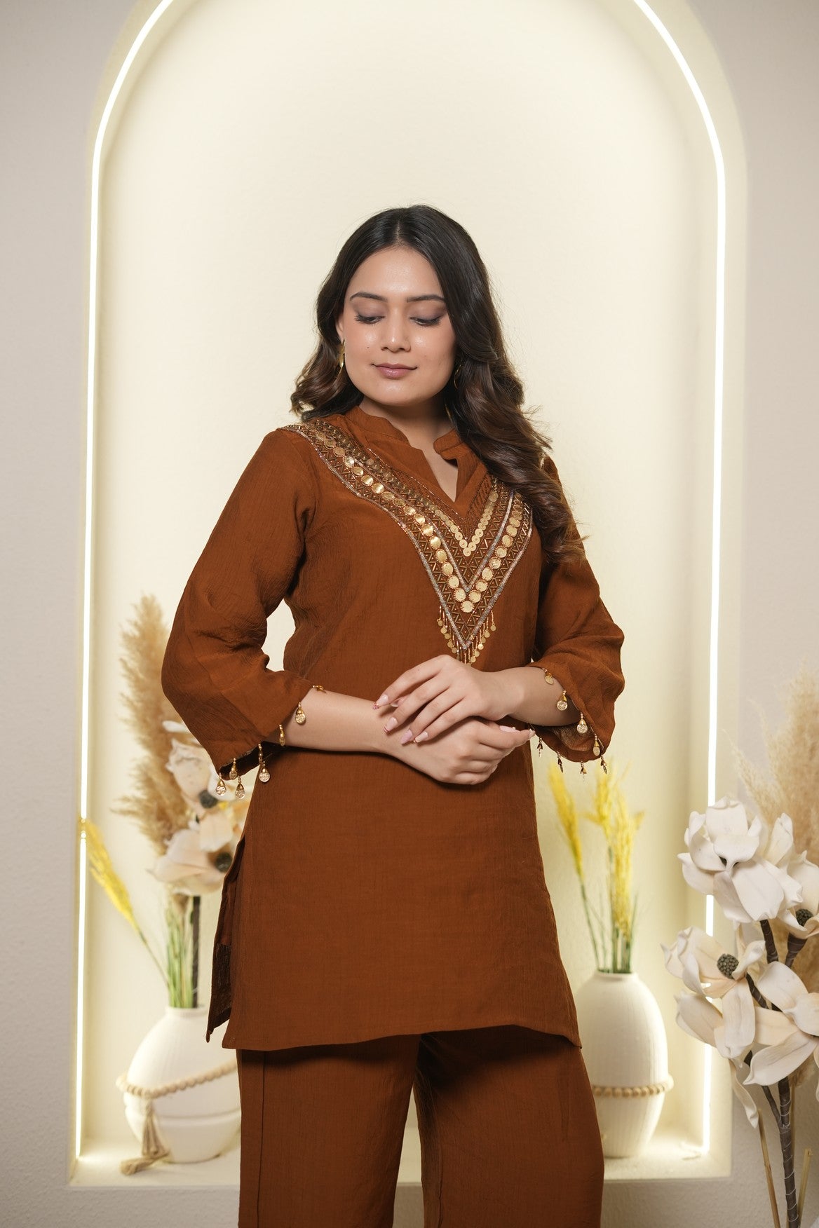 Rust Brown Embroidered Co-Ord Set
