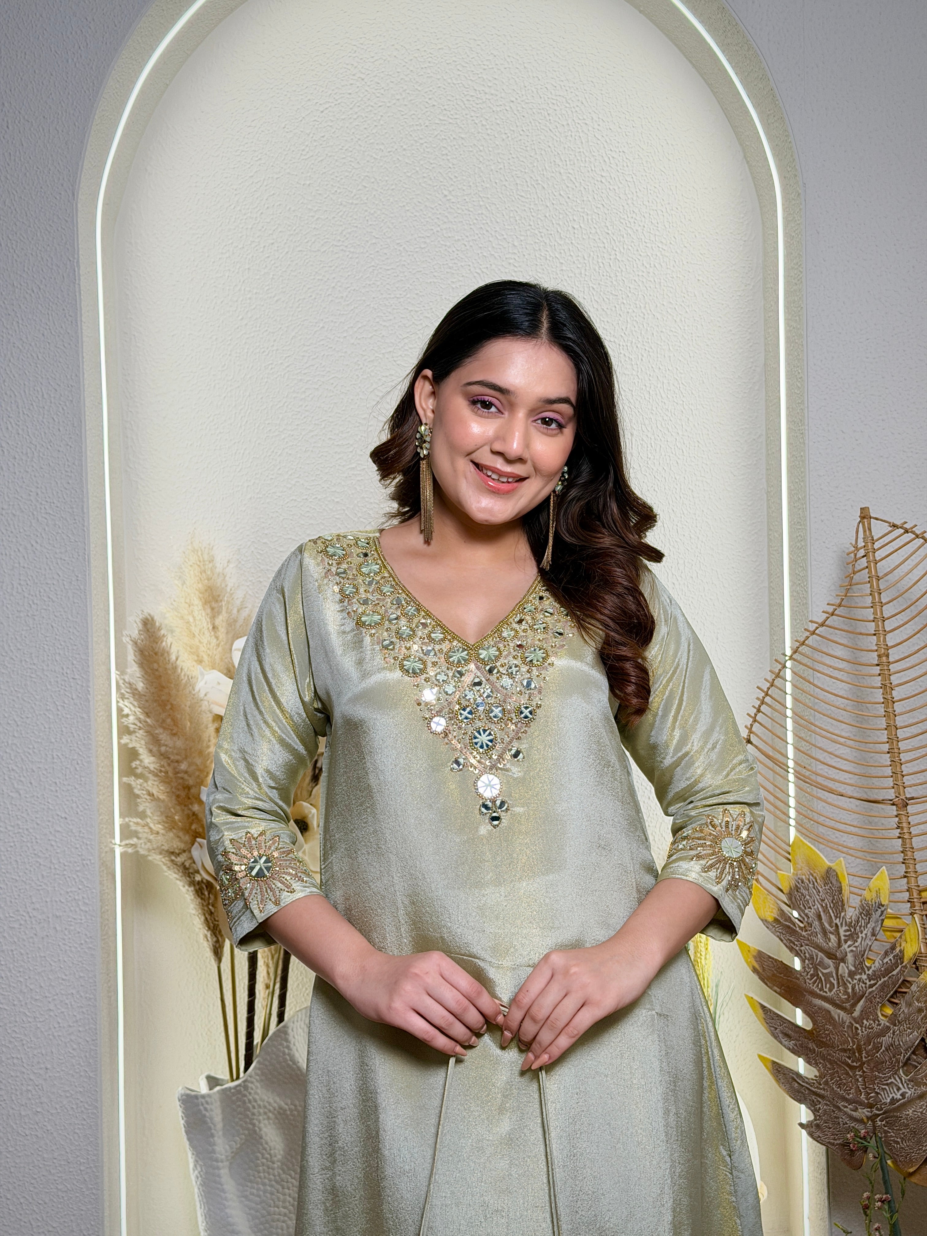 Lustre Tissue Embroidered Indo-Western