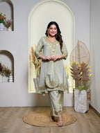 Lustre Tissue Embroidered Indo-Western