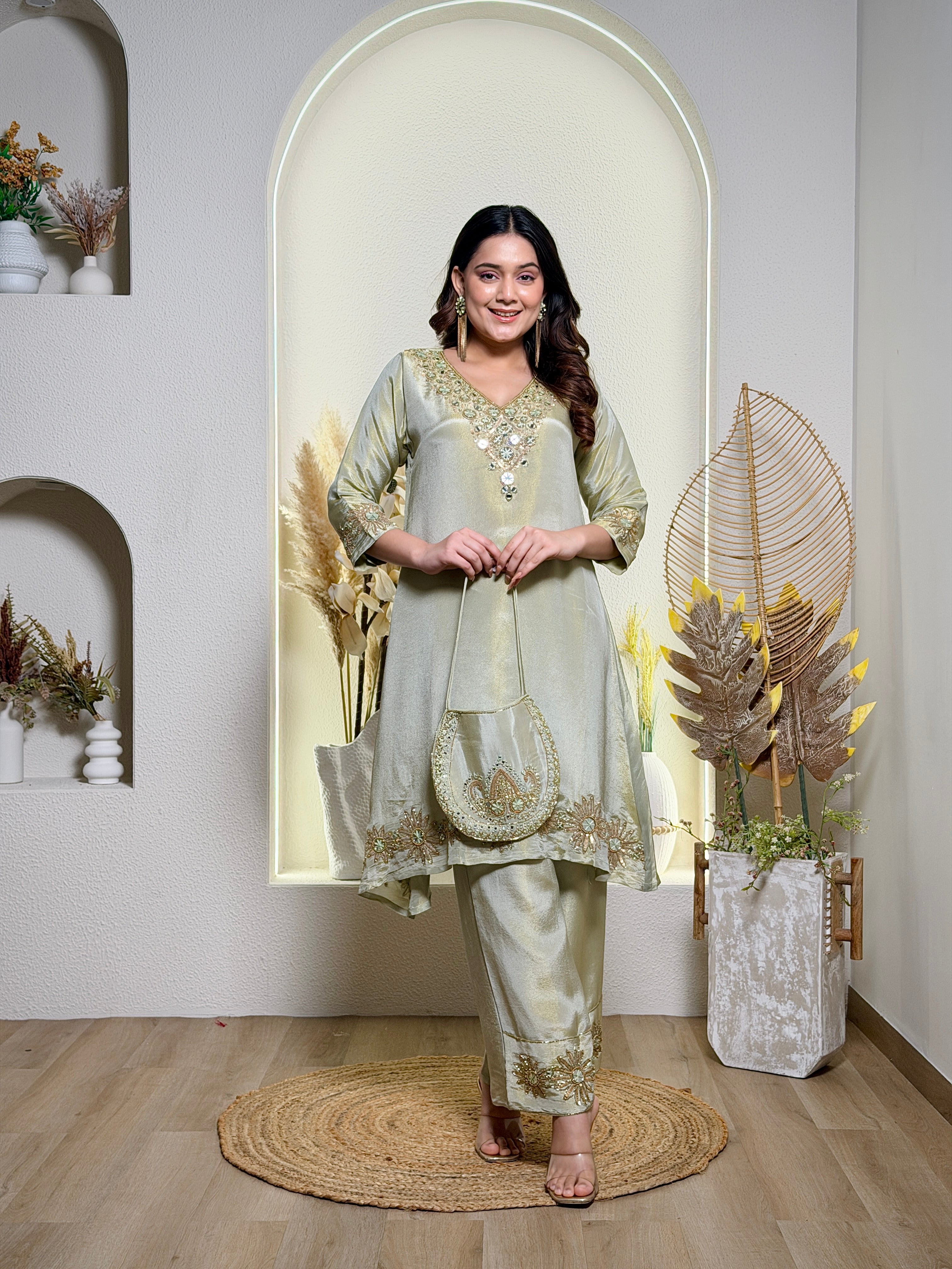 Lustre Tissue Embroidered Indo-Western