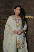 Ivory Floral Embroidered  Suit Set