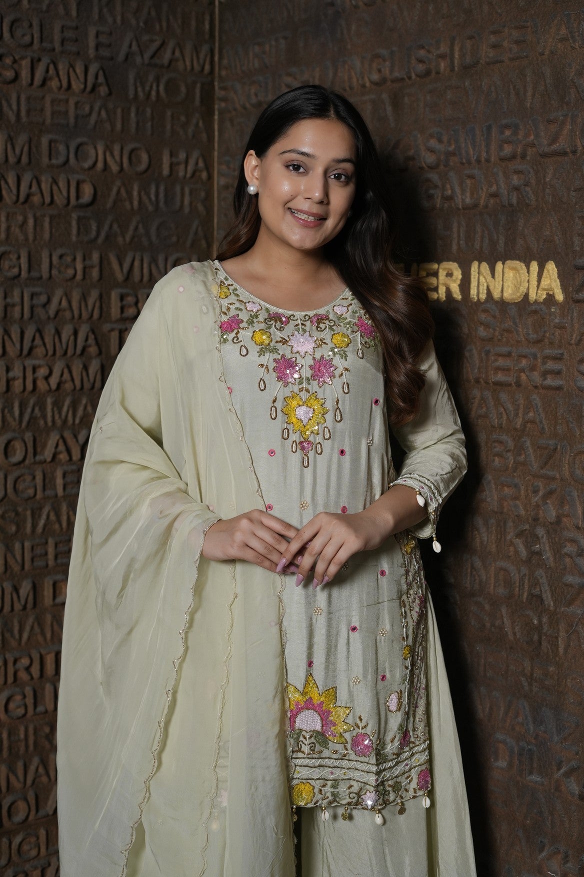 Ivory Floral Embroidered  Suit Set