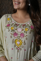 Ivory Floral Embroidered  Suit Set