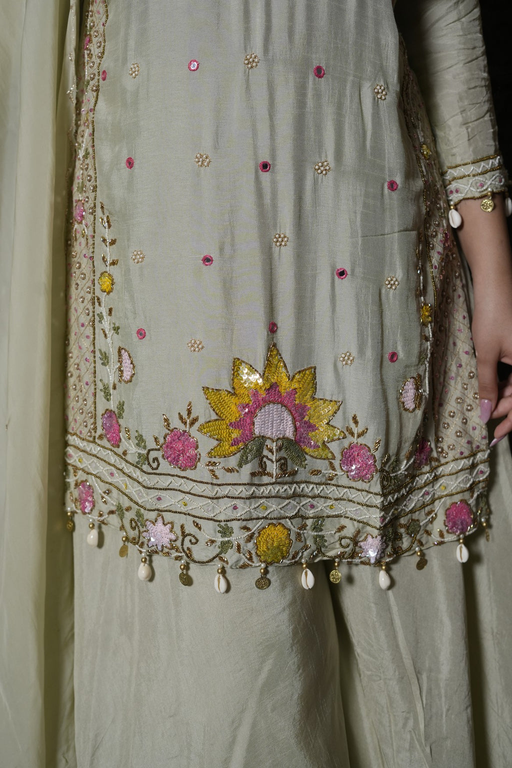 Ivory Floral Embroidered  Suit Set