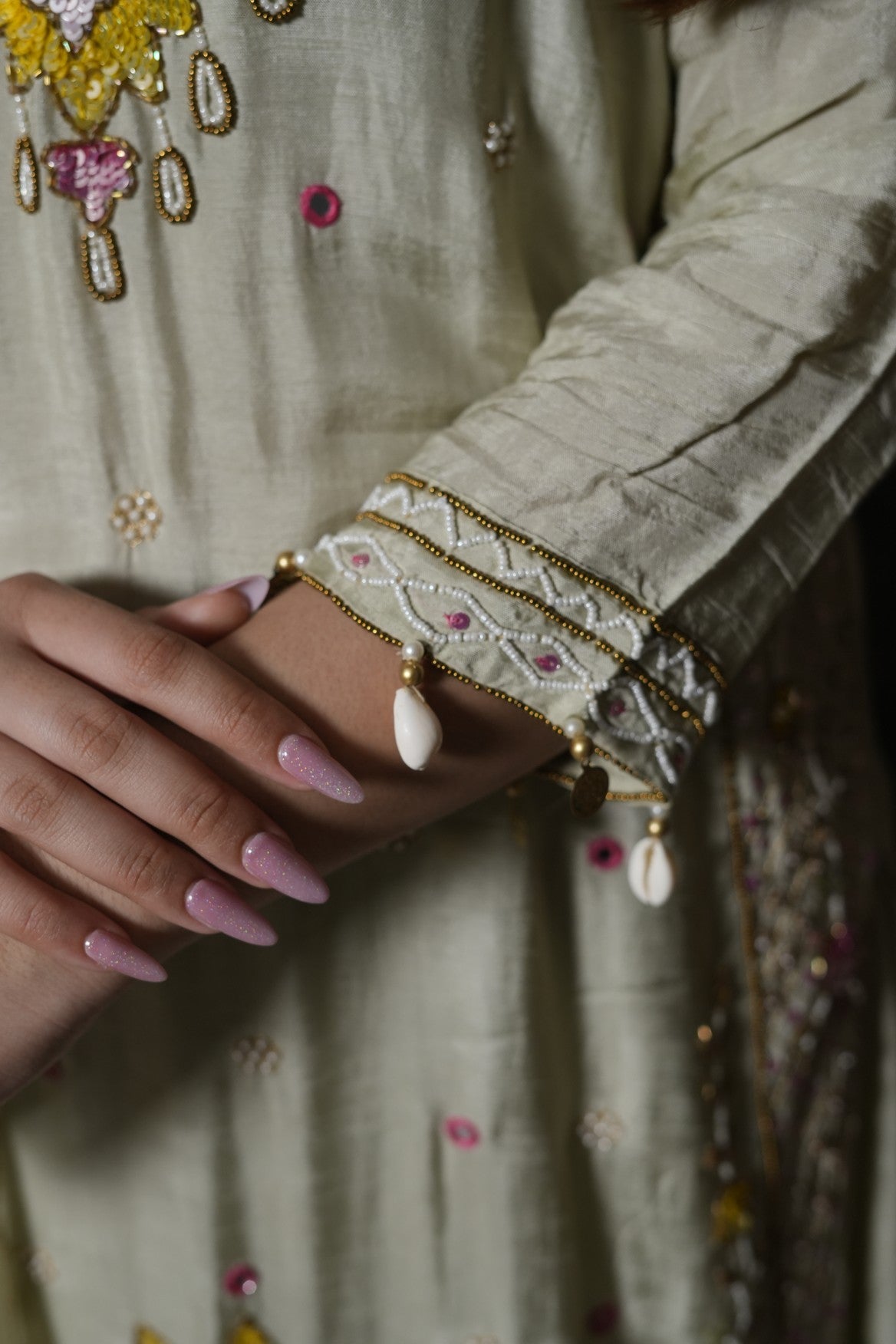 Ivory Floral Embroidered  Suit Set