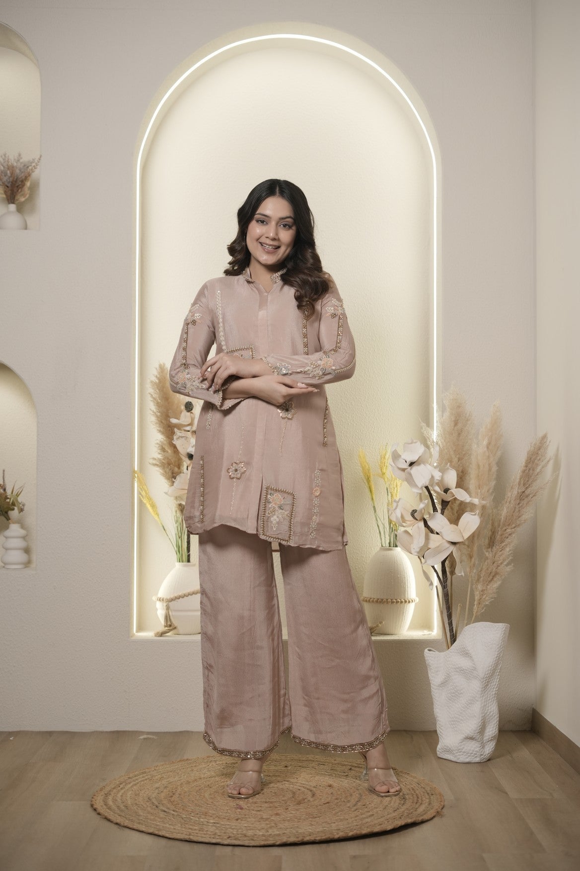 Dusty rose embroidered kurta set