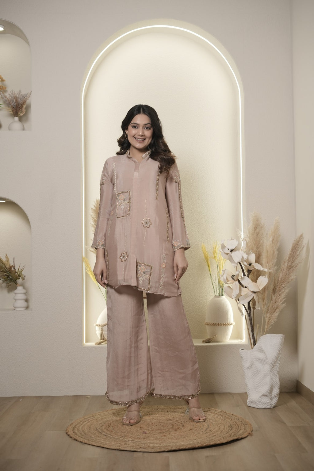 Dusty rose embroidered kurta set