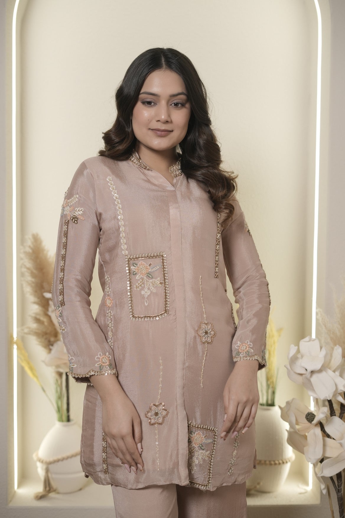 Dusty rose embroidered kurta set