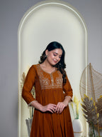 Rust Brown Embroidered Anarkali Kurta Set