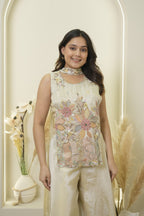 Cream Multicolor Floral Palazzo Kurta Set