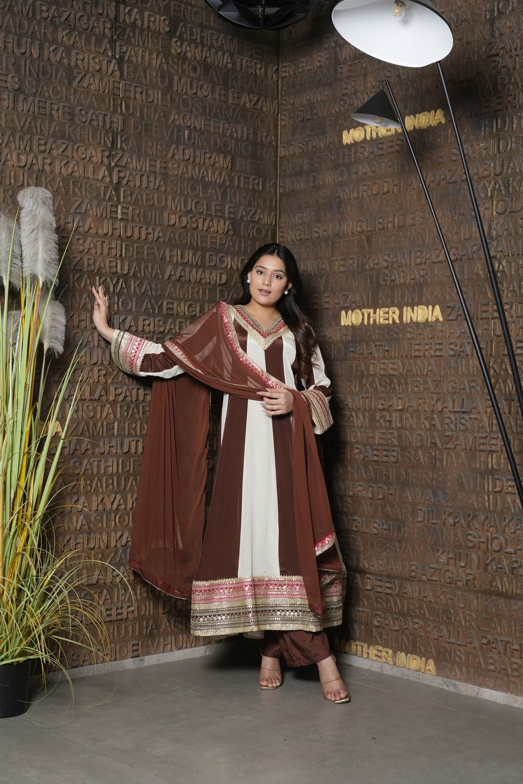 Brown Royale Embroidered Anarkali kurta set
