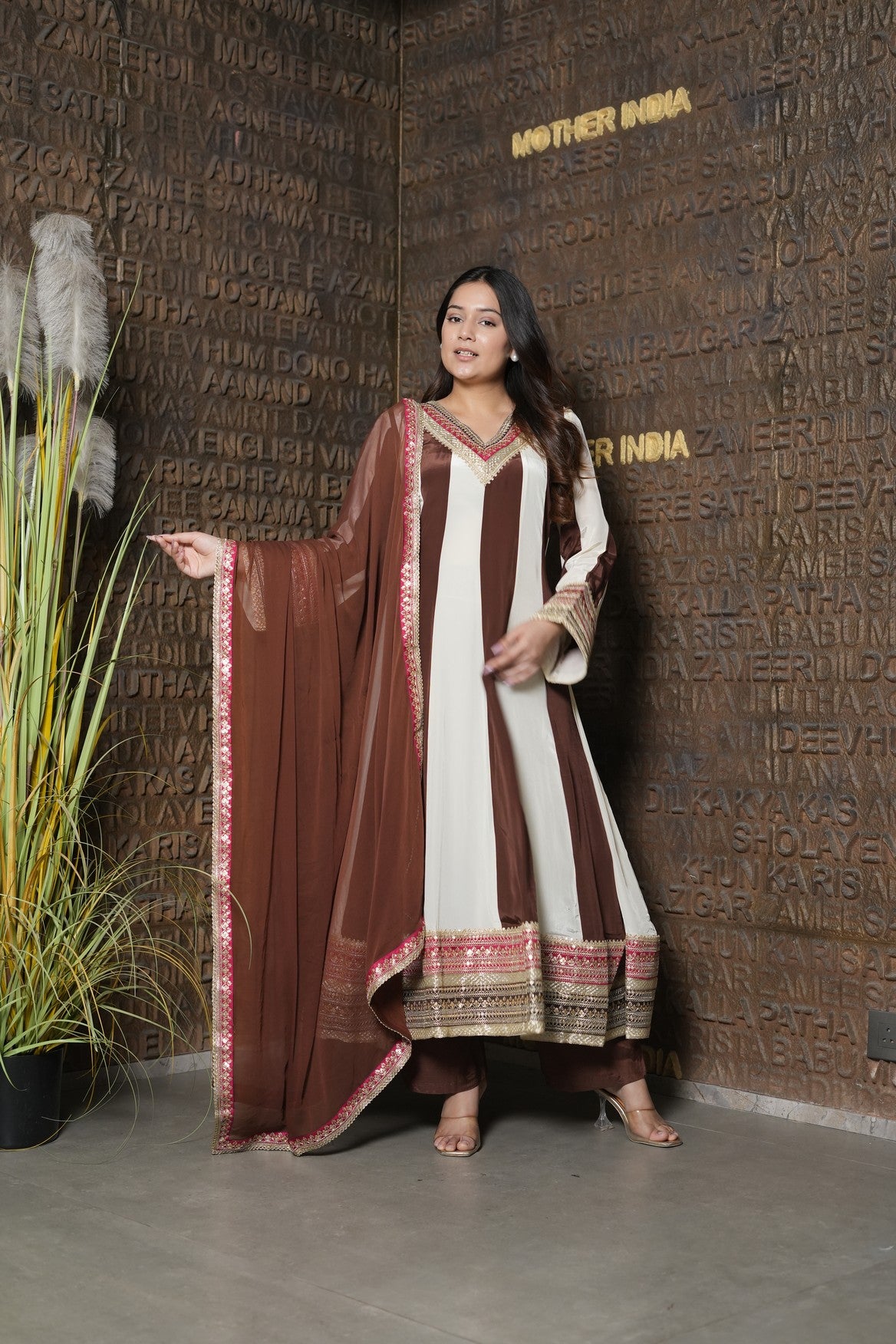 Brown Royale Embroidered Anarkali kurta set