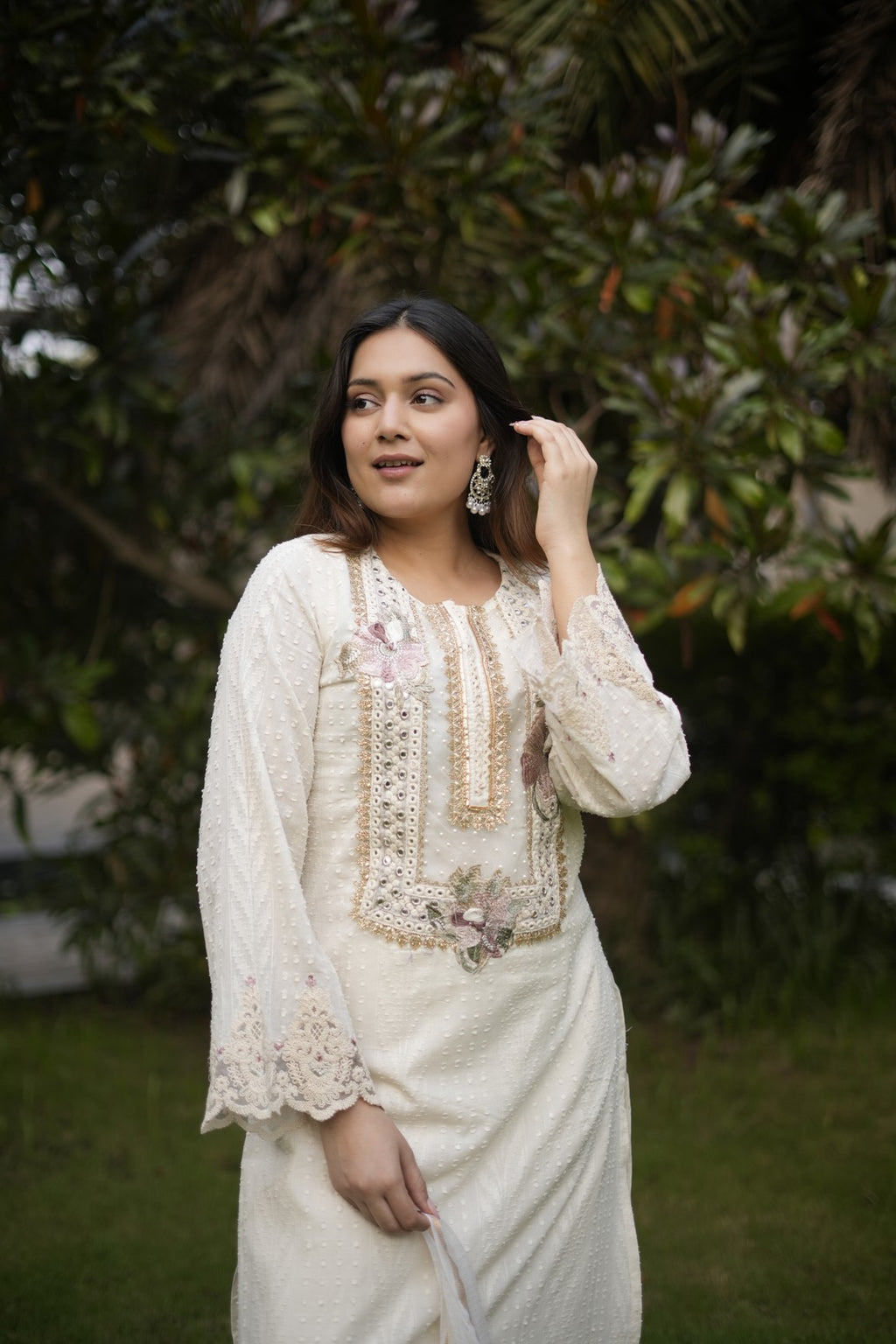 Ivory Pink Ombre Embroidered Suit Set