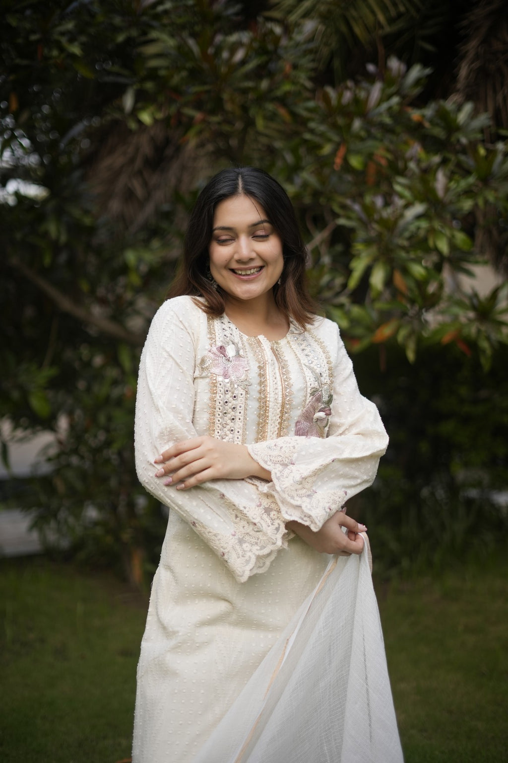 Ivory Pink Ombre Embroidered Suit Set