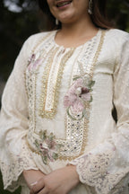 Ivory Pink Ombre Embroidered Suit Set