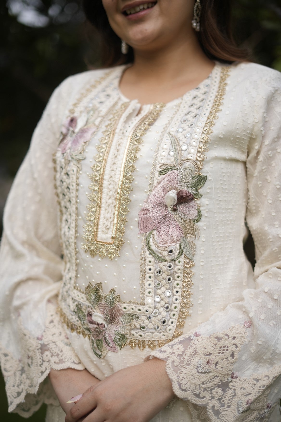 Ivory Pink Ombre Embroidered Suit Set
