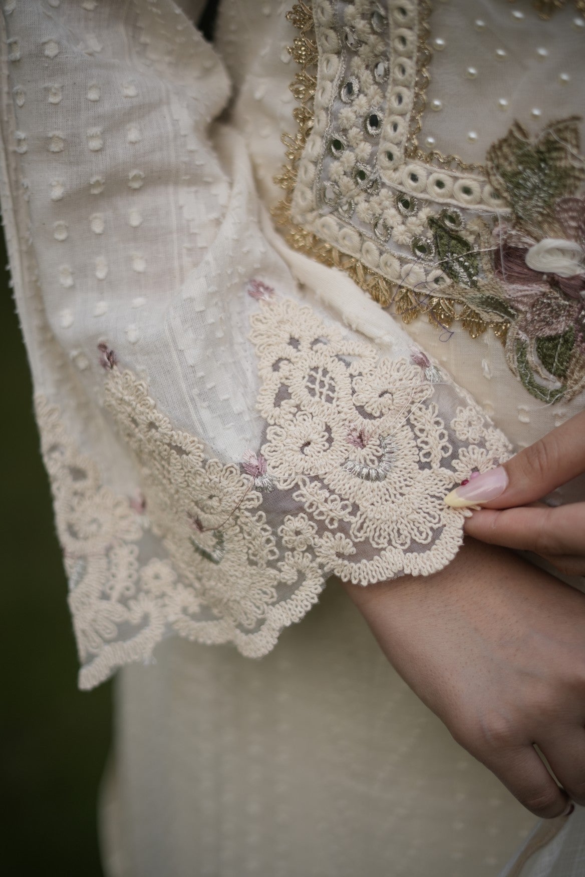 Ivory Pink Ombre Embroidered Suit Set