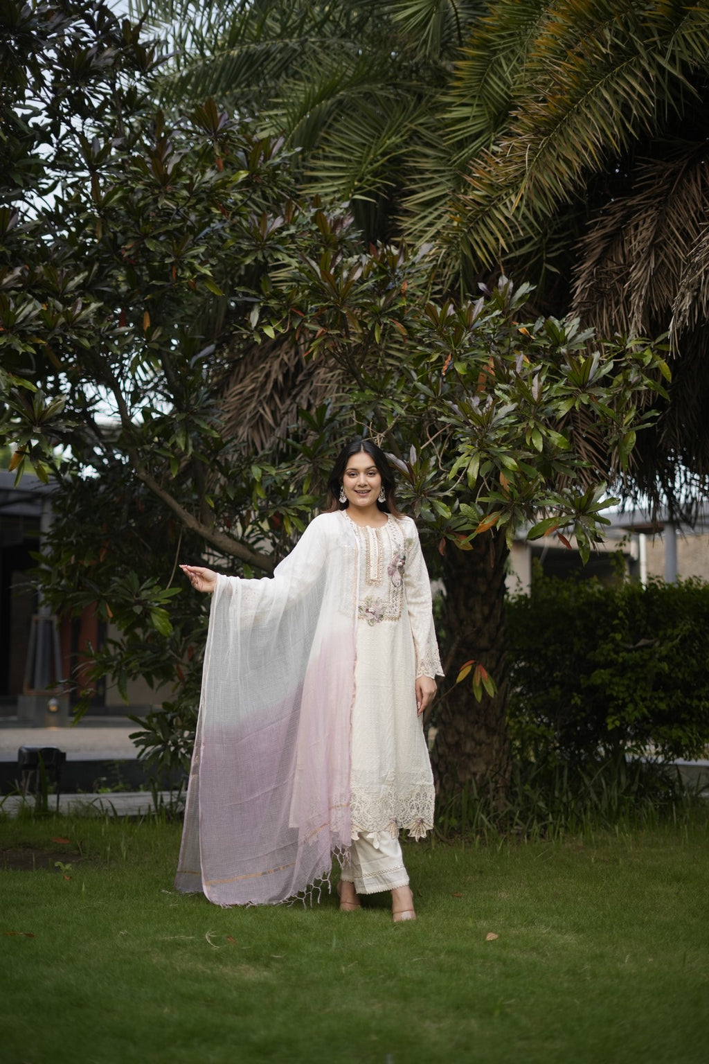 Ivory Pink Ombre Embroidered Suit Set